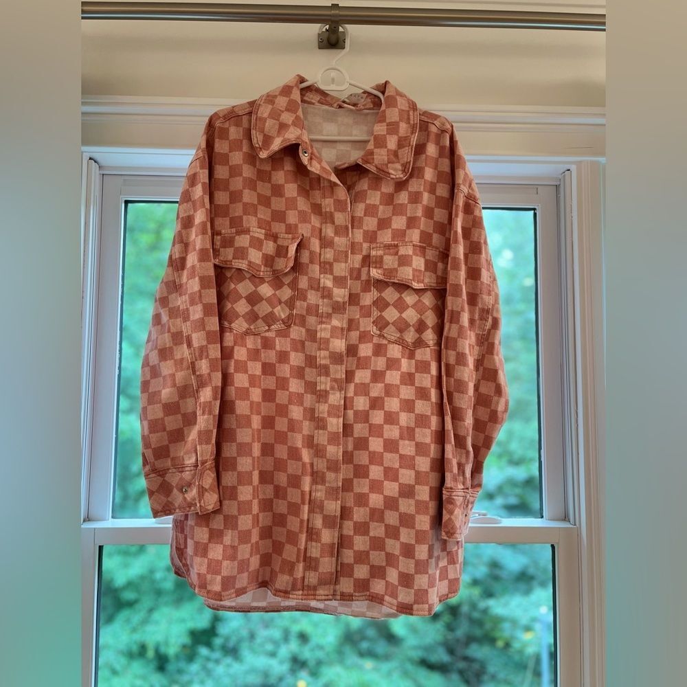 Flea Style Women’s Plaid Oversized Button-Down Shirt Shacket Large